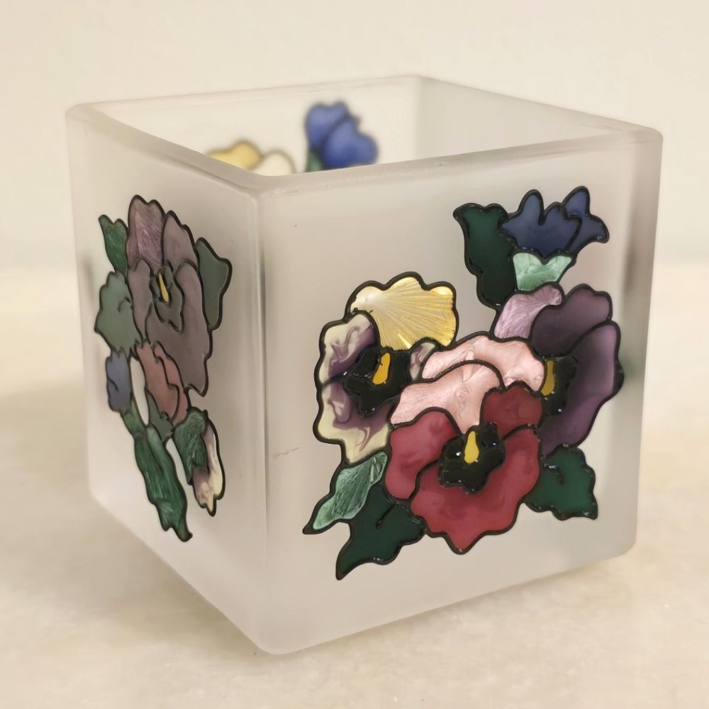 Joan Baker Designs Art Glass Hand Painted Tea Light Candle Holder
